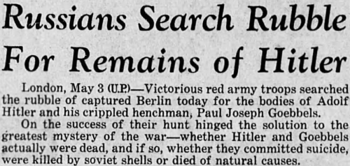 yeoldenews:yesterdaysprint:The Bend Bulletin, Oregon, May 3, 1945 Okay so fun story. I had a history