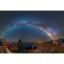 Meteors, Planes, and a Galaxy over Bryce Canyon   Image Credit &amp; Copyright: Dave Lane  Explanation: Sometimes land and sky are both busy and beautiful. The landscape pictured in the foreground encompasses Bryce Canyon in Utah, USA, famous for its