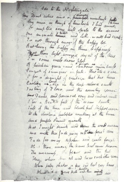 bookshavepores: John Keats’ original manuscript pages of Ode to a Nightingale. 