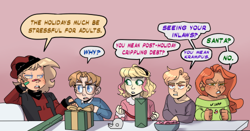 ask-thelittleheros:Wade: Happy Holidays! Watch your backs for attractive Christmas tree salesmen.