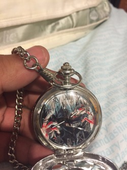 So I went to the fair in my town and got this Tokyo ghoul pocket watch because I&rsquo;m a nerd and had extra money :3 I also got a kagerou project poster but I&rsquo;m too lazy to unroll it lol