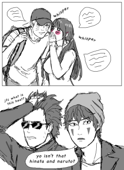 stciky:  are they flirting? are they plotting? who knows? not kiba (and certainly not shino).