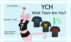 deviantartreeje:    Pokemon Go themed YCHWhat team are you? Have your pick from Mystic, Instinct or Valor.Additionally you can have whatever pokeball you want (Go Master Ball), or if that’s not your speed i can substitute something else like your smart