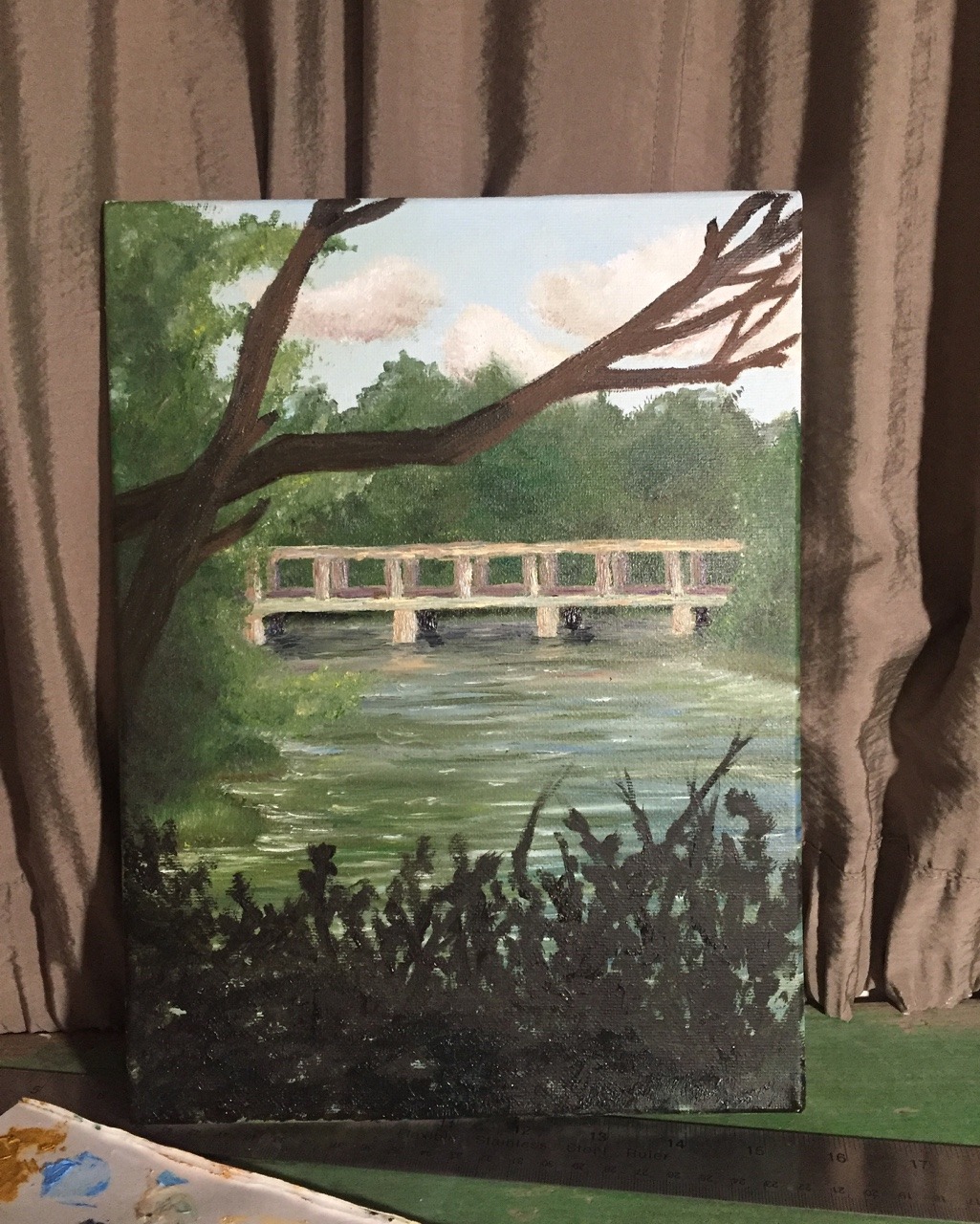 stripesofagiraffe:  My landscape painting class so far. We’ve had to do a painting