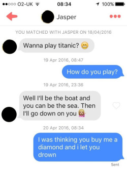 fandomaddictwut: buzzfeed: 18 Of The Best Tinder Takedowns From 2016 “On a scale of 1 to America, how free are you tonight?” “North Korea.” “Damn.” I’m scosuorisnsdfljdvn 