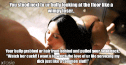 i-own-you-and-your-girl:  You started to tear up in humiliation and the realisation that you are nothing but a wimpy cuck for allowing this to happen.. 