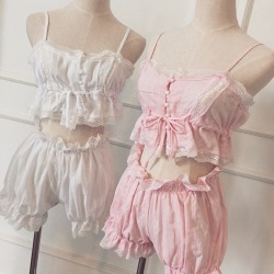 coquettefashion:  White Or Pink Lace Button Cotton Cami &amp; Bloomers