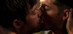Licieoic:  “Painted Destiel: Kiss 2″ - Digital Oil Paintinganother Detail Panel