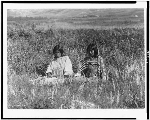 thebigkelu:Two young Piegan (Blackfoot) women seated in tall grass. - Curtis - 1910