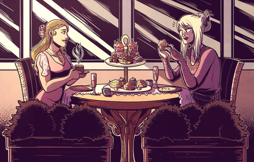 graffiti-flower: Just two gals enjoying some tea timeLines by @jcathryn88. Color by me.
