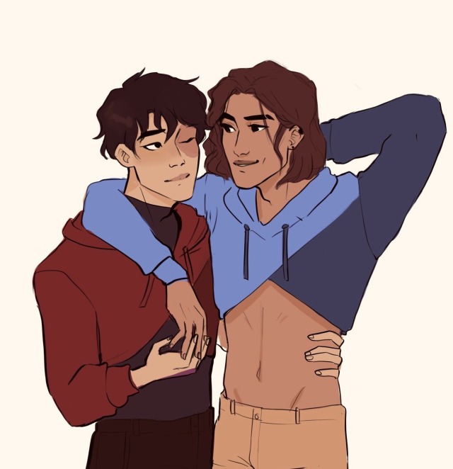 hootersasuke:It’s about the tender hand touches…Zuko and Sokka in the cropped fila hoodies that went viral on Twitter ❤️💙Commission done by the lovely @frroggy 
