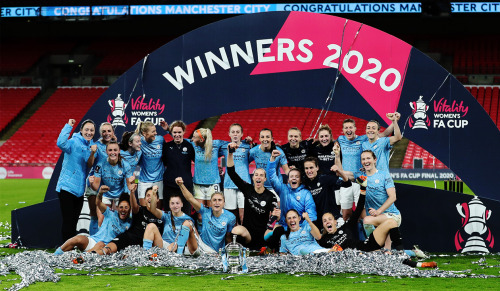 Manchester City celebrates victory after the Women’s FA Cup Final match between Everton and Ma