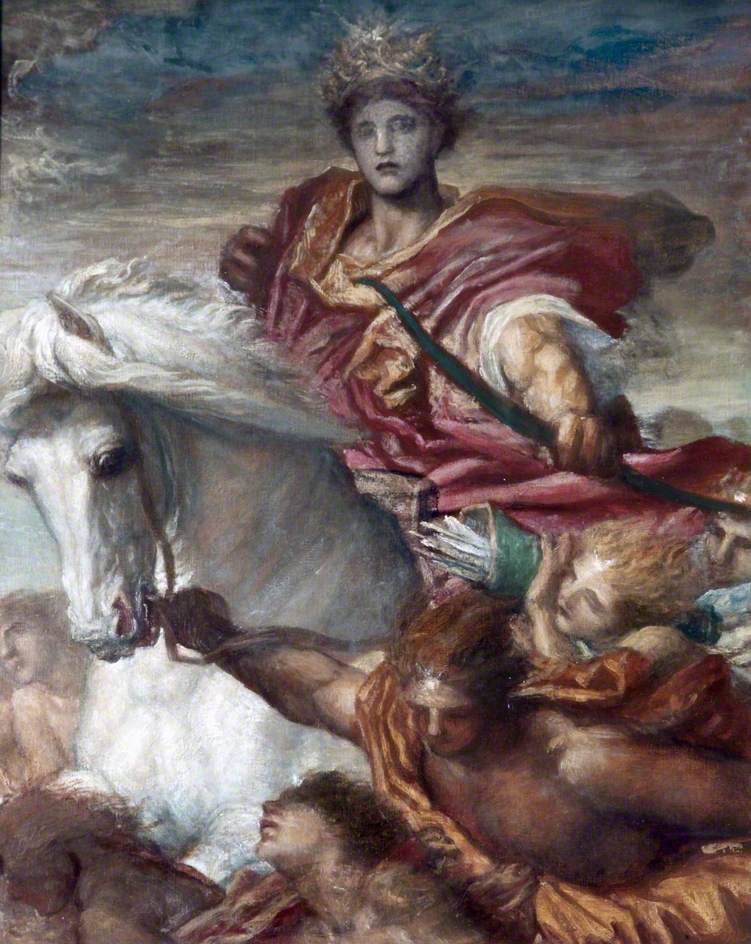 centuriespast:
“The Four Horsemen of the Apocalypse: The Rider on the White Horse
by George Frederic Watts
Date painted: c.1874–1883
Oil on canvas, 66.5 x 53.4 cm
Collection: National Museums Liverpool
”