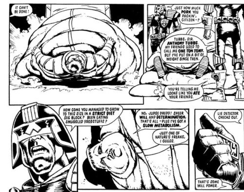 fumbledeegrumble:  hedonisticfeedee:Some old Judge Dredd comics.  Again, I’m amazed at the feedist community’s utter lack of standards when it comes to what they showcase as spank material.Like you’re jacking it to one of the scummiest examples