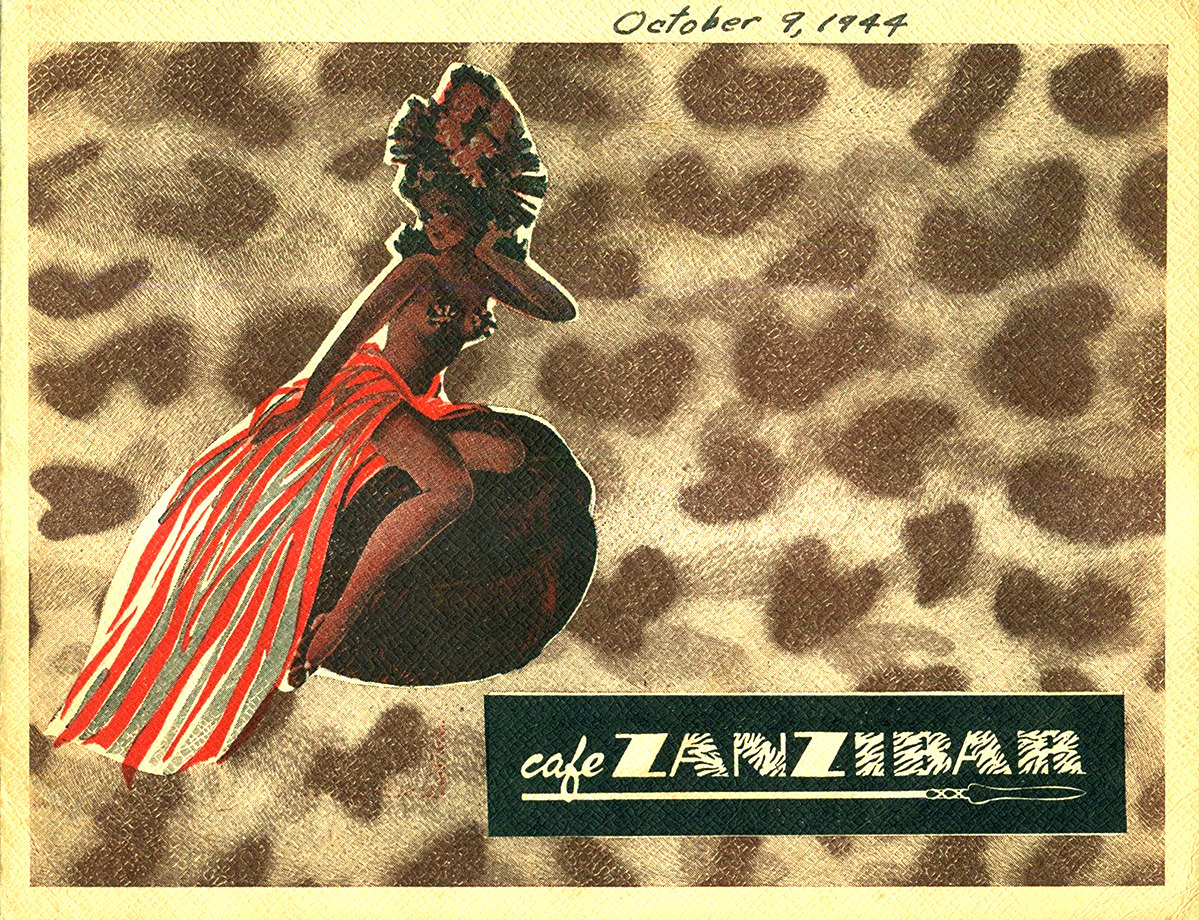 Cover design to a vintage 40′s-era souvenir photo album from the ‘cafe ZANZIBAR’
