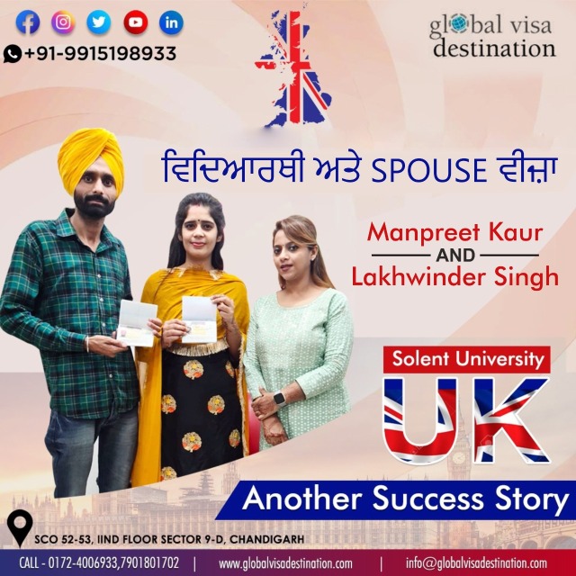 Congratulations to Manpreet Kaur and Lakhwinder Singh for UK Study Visa...ਵਿਦਿਆਰਥੀ ਅਤੇ SPOUSE ਵੀਜ਼ਾ#Globalvisadestination wishes her the best of the journey and stay blessed.Team- Global Visa DestinationApply Now Global Visa Destination Call now: +91- 79018017020172-4006933Visit:https://globalvisadestination.com..#immigrationconsultant #immigrationuk #immigrationreform #immigrationconsultants #immigrationnews #ImmigrationtoUK #bestimmigrationconsultant #immigrationpolicy #chandigarh_diaries #chandigarhbloggers #chandigarhlife #chandigarhamritsarchandigarh #chandigarhevents #chandigarhgediroute #chandigarhinfluencer #gediroutechandigarh #chandigarhtimes #chandigarhlive #studyinuk 