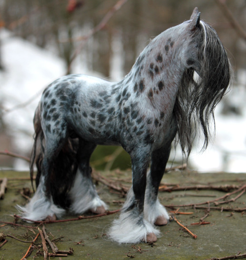 quequinoxart:  “Kismet” ooak appaloosa gypsy vanner horse sculpture. He is made from polymer clay over a wire and foil armature, and painted in acrylics. His hair is a blend of mohair.  He’s for sale on etsy! 