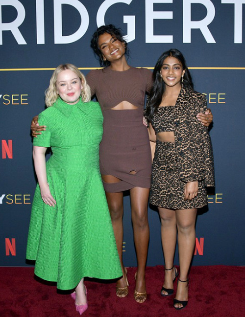 daily-polin: Nicola Coughlan with Simone Ashley and Charithra Chandran at NETFLIX’s Bridgerton