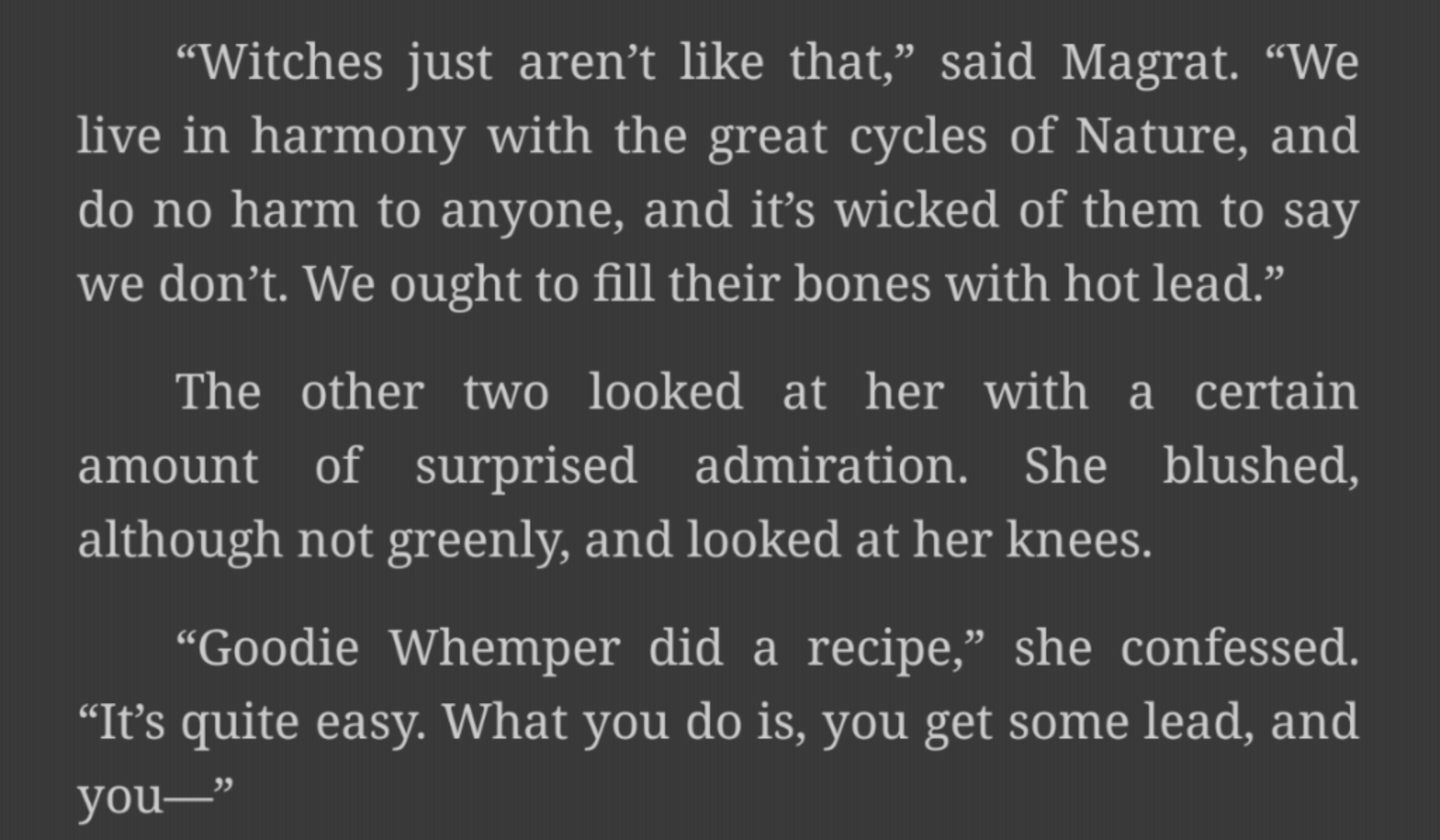 cosmicrhetoric:i keep trying to reread wyrd sisters but i can&rsquo;t get further