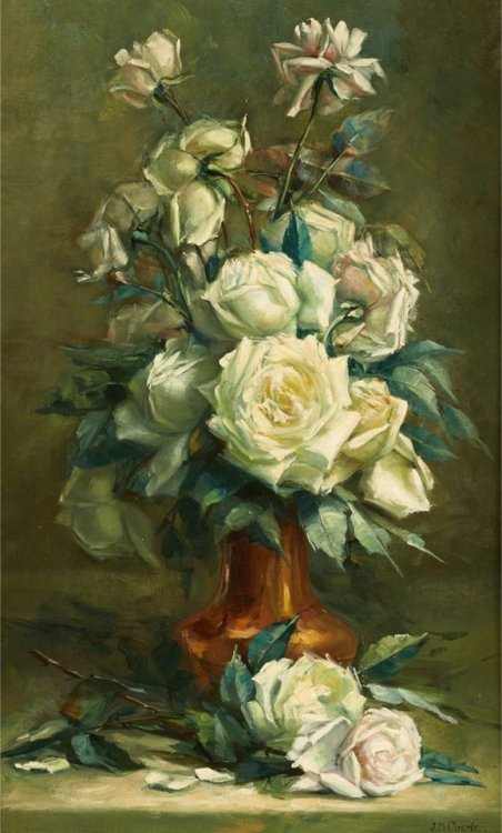 Jean Baptiste Coene (1805–1850)Vase fleuri de roses blanches