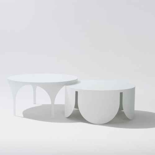 31art:  White coated steel coffee tables designed by Boardgrove Architects