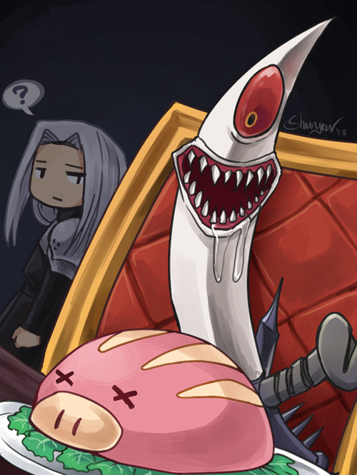 shuryoushu:  Ogretooth/Tirfing enjoying a Savage Babe dinner  Do I see a random Sephiroth