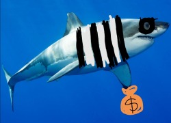 solarishashernoseinabook:krystal-prisms:You’ve been hit byYou’ve been struck by a[Image ID: a great white shark crudely edited to be wearing a black and white striped shirt and black mask and carrying a bag with a dollar sign on it /end] 