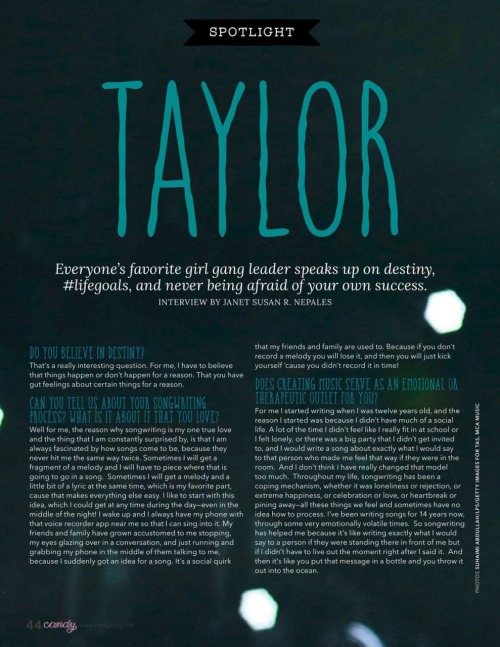 belleswift17:Taylor Swift covers Candy Philippines Magazine March 2016 Issue.