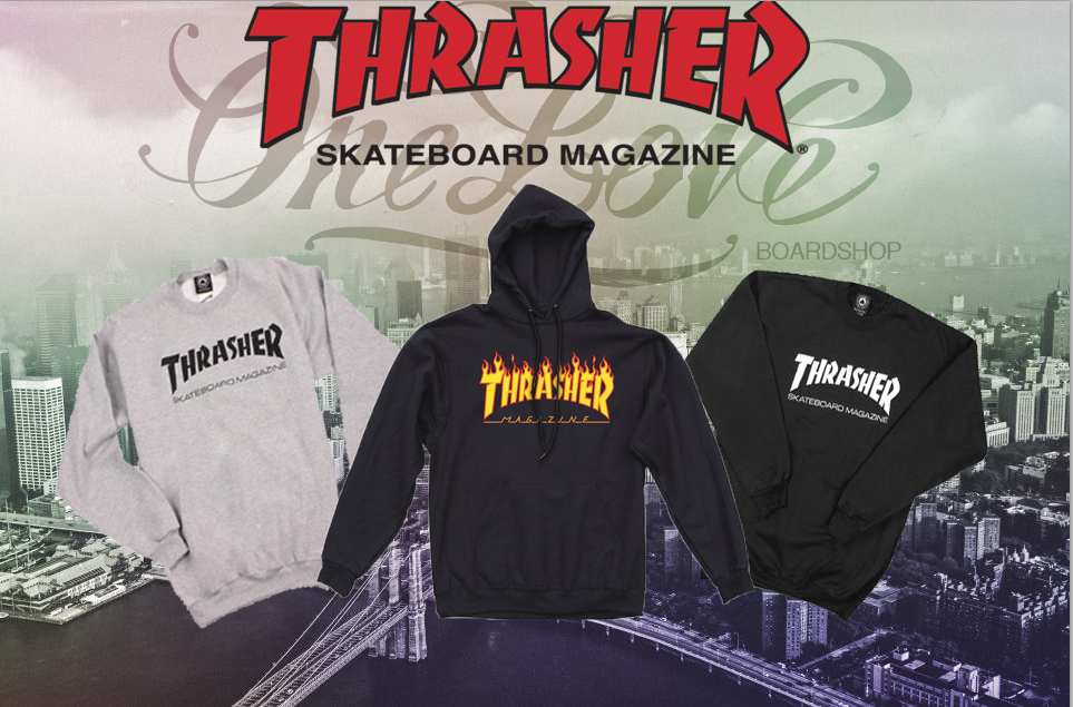 Trasher Hoodies back in stock at One Love Boardshop!