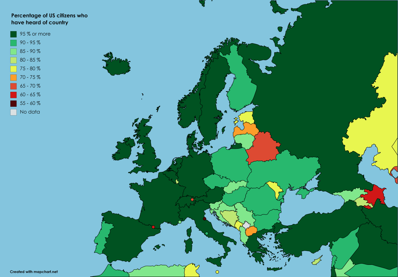 Percentage of Americans who have heard of European... - Maps on the Web
