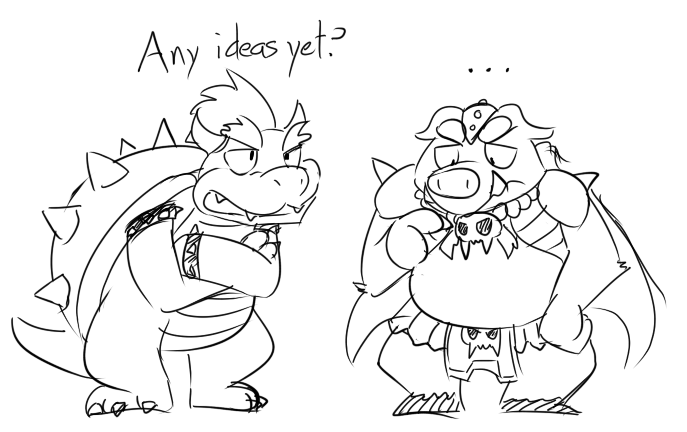 tropicalsleet:  This is my favorite from the doodles I just posted. Bowser and Ganon