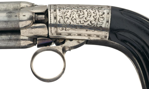 Cased and engraved pepperbox revolver signed, &ldquo;MARIETTE&rdquo;.  Originates from Belgium, mid 