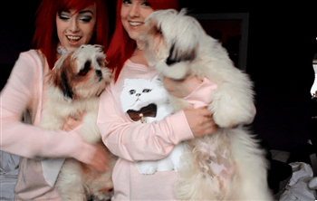 baby-perv:  baby-perv:  sara-meow:  Aw,puppy kisses! Two sisters,and two brodoos <3  matching sweater lyfe  Our princes 