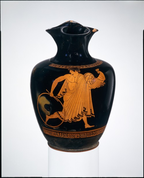 c-aesarion:via-appia:Terracotta oinochoe: chous (jug), Ganymede runningGreek, Attic, ca. 470 B.C.Wal