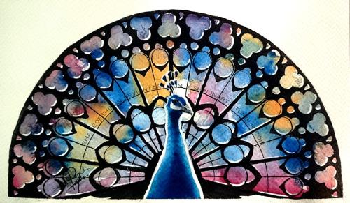 shinonarts: Something inspired by peacocks, rose windows, my Murano glass pen, watercolours, inks, a