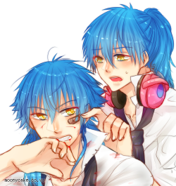clearbakka:  Dude, I should really be doing my essay but SlyBlue and Aoba in High school AU irks me so fucking much  AND MY MOM IS waTCHING ME WHILE I DRAW OK IM CRYING Bonus: 