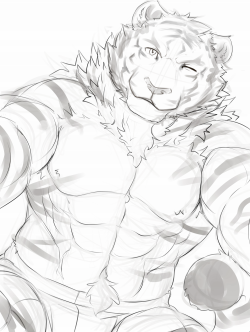 ralphthefeline:  WIP of tiger Ralph. Just playing around with his looks and design. Will color is later of course. He is apparently pouncing on someone and looking down at them =w= or so I think~!