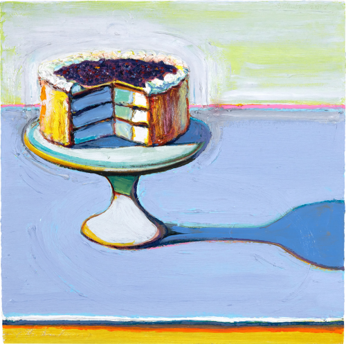 Wayne Thiebaud (American, 1920-2021), Berry Cake, 2017-18. Oil on board, 18 x 18 in.