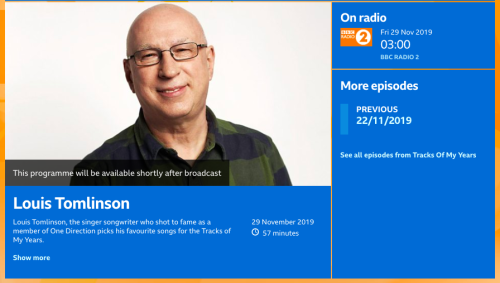 Louis will be on BBC Radio 2 on November 29 to pick his favourite songs for the ‘Track of My Years’