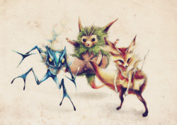 youngjusticer:  They look SO FLUFFY!!! X and Y Second Evolutions, by Treethot Polrajlum. 