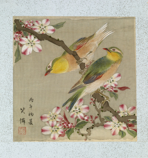 heaveninawildflower: Leaf from an album depicting birds, flowers, landscapes and flowerpots (1876). 