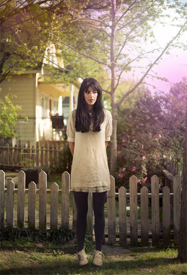 Brooke Fraser looks like perfection in black tights and a white dress. (via Cody Bess Photography - Music)