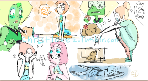 christlovez:  Have some happy Pearls and smol Peridots that I made just now! Made on iScribble 