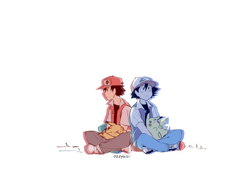 unluckyozzyart:  “The king and the lionheart” No one asked, but here Ash and Red toghether 