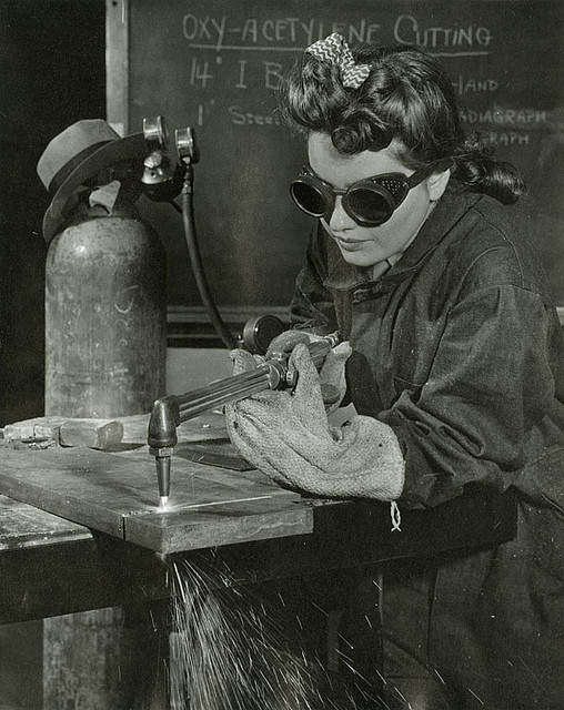 [Welding] by Pratt Institute Library on Flickr.
I’m right in the middle of an 8-week welding class and these retro photos of women welding are very inspiring!