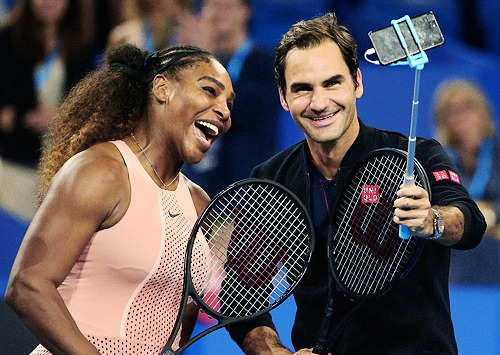 Serena Williams And Roger Federer After Their Mixed Doubles Match During Day Four Of The 2019 Hopman