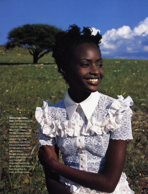 dynamicafrica:Ugandan model Kiara Kabukuru in an editorial for Elle (US) in June 1994 titled ‘Field Of Dreams’ and photographed by Gilles Bensimon in Marrakech, Morocco. This is one of my most favourite fashion editorials as rarely do we see these