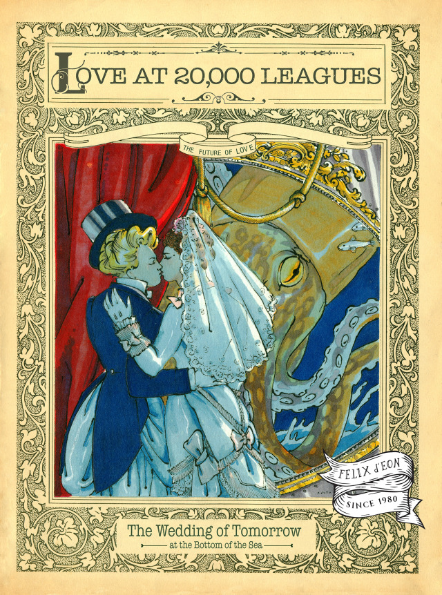 "Love at 20,000 leagues. The future of love, at the bottom of the Sea." A hopeful painting of tomorrow's wedding, in which two...