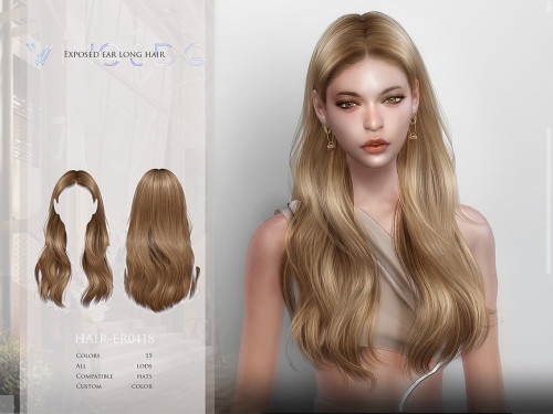  Exposed ear long hair - ER0420 by wingssimsCreated for: The Sims 4Colors:15All lodsCompatible hatsS