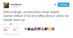 justice4mikebrown:  Lisa Bloom on Ferguson grand jury and Darren Wilson’s testimony (storify) More: Lisa Bloom on the sham indictment proceedings against Darren Wilson (storify) 